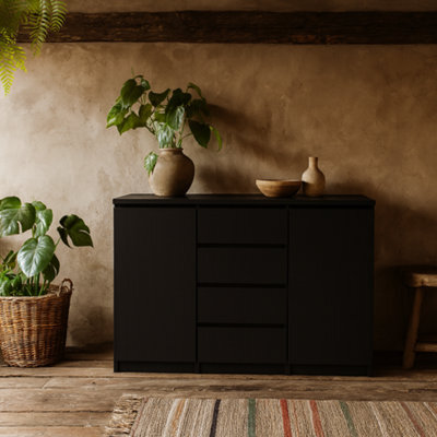 Wyld Haus Budapest Matt Black Wooden Sideboard - Compact, 3 Drawers, 2 Doors (1206X907X500mm) - image 1