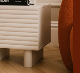 Impact Furniture Beige Bedside Table Side Cabinet Cashmere Nightstand Storage Unit Ribbed Fluted Japandi Toyo - thumbnail 6