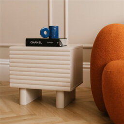 Impact Furniture Beige Bedside Table Side Cabinet Cashmere Nightstand Storage Unit Ribbed Fluted Japandi Toyo - thumbnail 1