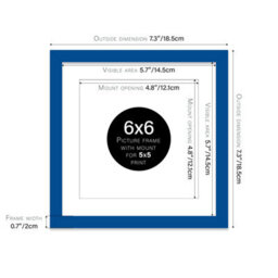 "6X6"" Blue Picture Frame - 6X6"" Square Frame With 5X5"" Mount For 6X6""/5X5"" Pictures Art Deco Style Room Decor, 1 Pack" - thumbnail 2