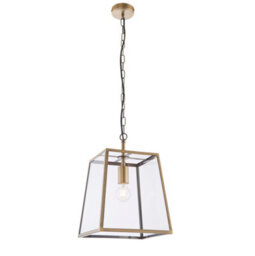 Anson Lighting Hetford Matt Antique Brass And Clear Glass Single Light Ceiling Pendant - thumbnail 2
