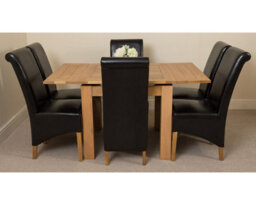 That's Furniture Richmond 90Cm - 150Cm Square Oak Extending Dining Table And 6 Chairs Dining Set With Montana Black Leather Chairs - thumbnail 2