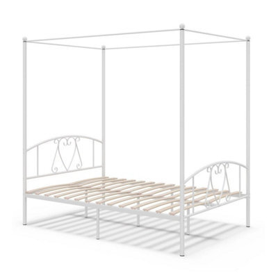 Double Size Metal Canopy Bed Frame Modern 4 Poster Platform Bed With Headboard - image 1