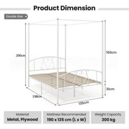 Double Size Metal Canopy Bed Frame Modern 4 Poster Platform Bed With Headboard - thumbnail 2