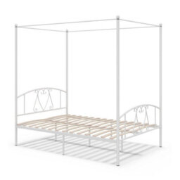 Double Size Metal Canopy Bed Frame Modern 4 Poster Platform Bed With Headboard - thumbnail 1