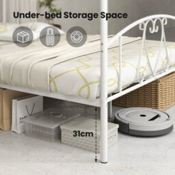 Double Size Metal Canopy Bed Frame Modern 4 Poster Platform Bed With Headboard - thumbnail 4