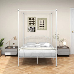 Double Size Metal Canopy Bed Frame Modern 4 Poster Platform Bed With Headboard - thumbnail 6