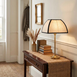 Happy Homewares Vintage Victorian Square Lamp Shade In Oatmeal Linen And Black Trim - thumbnail 6