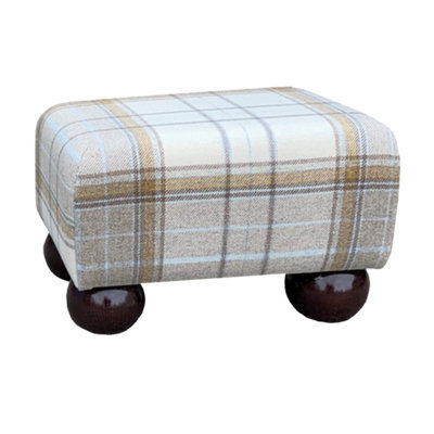 Small Tartan Footstool - Bainbridge Natural Cream - Mahogany Gloss Bun Feet - image 1