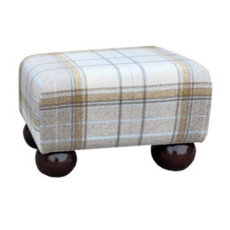 Small Tartan Footstool - Bainbridge Natural Cream - Mahogany Gloss Bun Feet