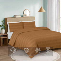 MHG Textiles Waffle Stripe Duvet Cover Set - Soft 200Tc Polycotton Blend, Hotel Quality Bedding - (Double, Tan) - thumbnail 7