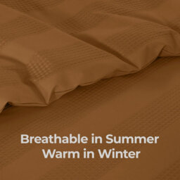 MHG Textiles Waffle Stripe Duvet Cover Set - Soft 200Tc Polycotton Blend, Hotel Quality Bedding - (Double, Tan) - thumbnail 5