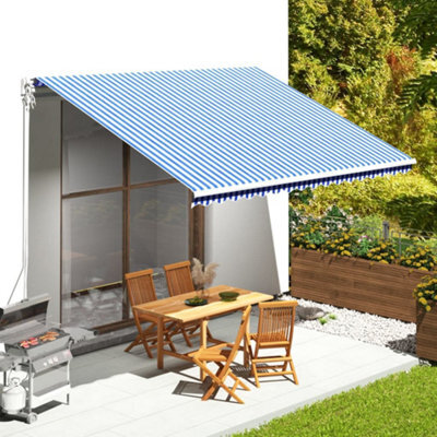 Walplus Replacement Fabric For Awning Garden Sun Shade Canopy Gazebo For Back Door, Porch, Patio Blue And White 4.5X3.5 M - image 1