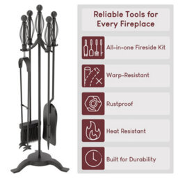 Lassic Fire Vida 5 Piece Darton Black Companion Set - Shovel, Brush, Poker, Tongs, Stand - thumbnail 4