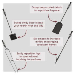 Lassic Fire Vida 5 Piece Darton Black Companion Set - Shovel, Brush, Poker, Tongs, Stand - thumbnail 5