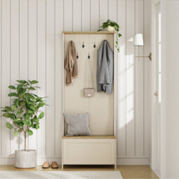 Vonhaus Coat Stand With Shoe Storage, Cream Hallway Unit With 7 Double Hooks & Storage Bench, Hall Tree For Entryway, Ash Hall - thumbnail 8