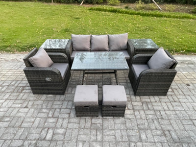 Fimous Outdoor Garden Furniture Sets 8 Pieces Wicker Rattan Furniture Sofa Sets With Rectangular Dining Table 2 Small Footstools - image 1