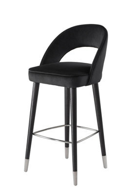 my furniture Rossini Bar Stool - Black, Velvet Upholstery, Solid Ash Legs, Chrome Footrest - image 1