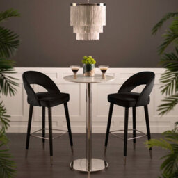 my furniture Rossini Bar Stool - Black, Velvet Upholstery, Solid Ash Legs, Chrome Footrest - thumbnail 2