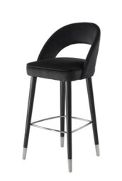 my furniture Rossini Bar Stool - Black, Velvet Upholstery, Solid Ash Legs, Chrome Footrest - thumbnail 1