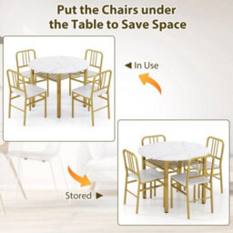 5 Piece White Dining Table Set Round Kitchen Table & 4 Chairs - thumbnail 4