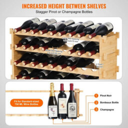 36 Bottle Stackable Modular Wine Rack Bamboo Wood - thumbnail 3