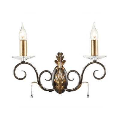 Luminosa Lighting Elstead Amarilli 2 Light Indoor Candle Wall Light Gold, Floral Leaves Design , E14 - image 1