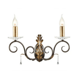 Luminosa Lighting Elstead Amarilli 2 Light Indoor Candle Wall Light Gold, Floral Leaves Design , E14 - thumbnail 1
