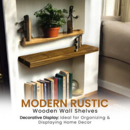 MKGT Set Of 2 Rustic Wooden Floating Shelves With Hidden Brackets (Tudor Oak, 140Cm (1.4M) - thumbnail 5