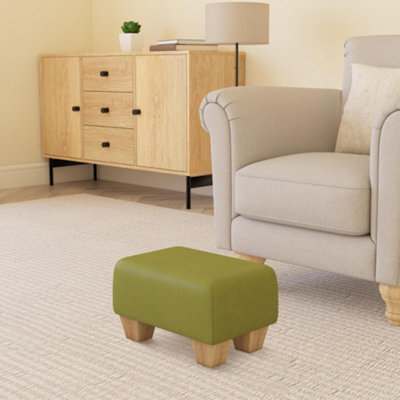 Lime Green Natural Wood Chunky Legs Faux Leather Small Footstool Handmade Uk By Footstools Direct - image 1