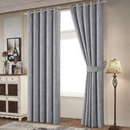 Bedlooms Charcoal Linen Curtain 100% Blackout Thermal Insulated Eyelet Curtain (Pair) 66 X 72 Inches With Tie Back Two - thumbnail 9