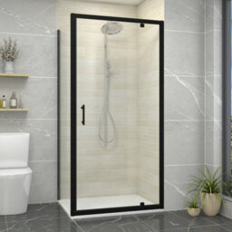 Sundaze 1000mm Pivot Door Shower Enclosure Matt Black Framed 800mm With Side Panel, White Slate Effect Shower Tray & Waste - thumbnail 1