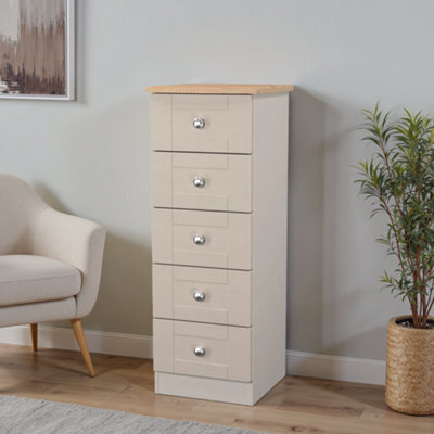 Santander Ready Assembled Matt Beige & Oak 5 Drawer Wide Bedside Chest (H)1074mm (W)395mm (D)411mm - image 1