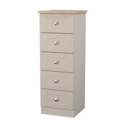 Santander Ready Assembled Matt Beige & Oak 5 Drawer Wide Bedside Chest (H)1074mm (W)395mm (D)411mm - thumbnail 2