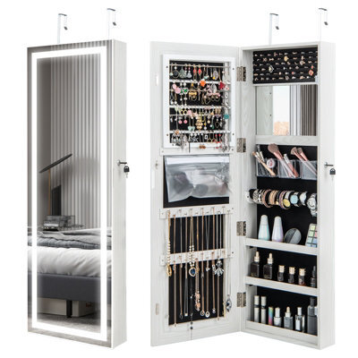Costway 120Cm Full Length Mirror Jewelry Cabinet Door Hanging/wall Mounted Mirror W/ 3-Color Lights - image 1
