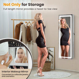 Costway 120Cm Full Length Mirror Jewelry Cabinet Door Hanging/wall Mounted Mirror W/ 3-Color Lights - thumbnail 8