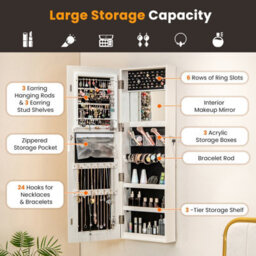 Costway 120Cm Full Length Mirror Jewelry Cabinet Door Hanging/wall Mounted Mirror W/ 3-Color Lights - thumbnail 7