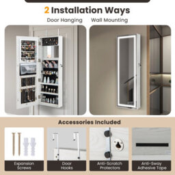 Costway 120Cm Full Length Mirror Jewelry Cabinet Door Hanging/wall Mounted Mirror W/ 3-Color Lights - thumbnail 6