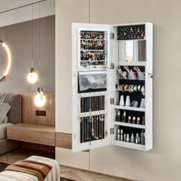Costway 120Cm Full Length Mirror Jewelry Cabinet Door Hanging/wall Mounted Mirror W/ 3-Color Lights - thumbnail 3