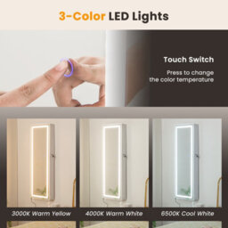Costway 120Cm Full Length Mirror Jewelry Cabinet Door Hanging/wall Mounted Mirror W/ 3-Color Lights - thumbnail 5