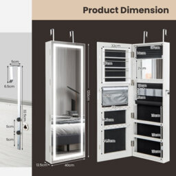 Costway 120Cm Full Length Mirror Jewelry Cabinet Door Hanging/wall Mounted Mirror W/ 3-Color Lights - thumbnail 2