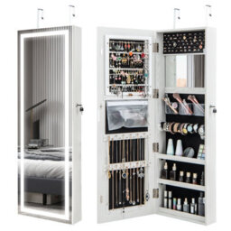 Costway 120Cm Full Length Mirror Jewelry Cabinet Door Hanging/wall Mounted Mirror W/ 3-Color Lights - thumbnail 1
