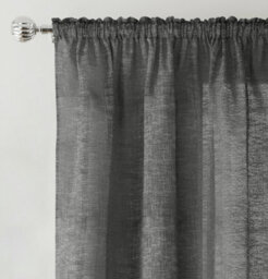 "Tyrone Textiles Rhodes Charcoal Linen-Look Sheer Voile Panels - Pair 140 X 229Cm (55X90"")" - thumbnail 2