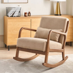 Wyld And Coco Heritage Rockhaven Beige Fabric Rocking Chair With Rubberwood Legs - W66 X D79 X H82Cm - thumbnail 2