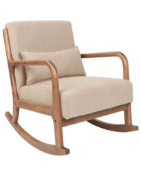 Wyld And Coco Heritage Rockhaven Beige Fabric Rocking Chair With Rubberwood Legs - W66 X D79 X H82Cm - thumbnail 3