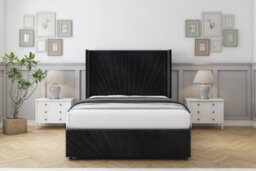 "Sloomy Rutherford Black Naples Divan Bedno Drawers - 54"" Wingback Headboard & 12""footboard 4'6 Double" - thumbnail 2