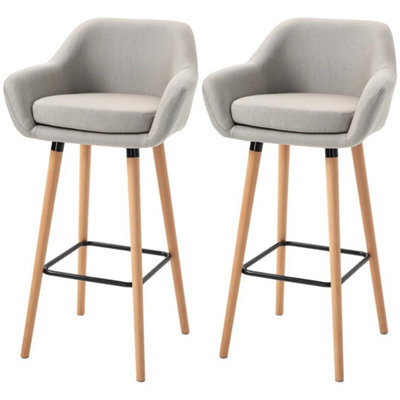 2 Pcs Upholstered Bucket Seat Bar Stools W/ Solid Wood Legs Beige - image 1