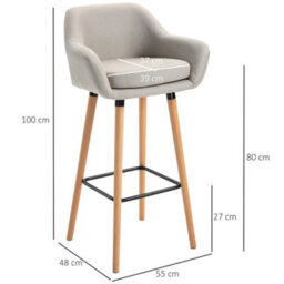 2 Pcs Upholstered Bucket Seat Bar Stools W/ Solid Wood Legs Beige - thumbnail 2