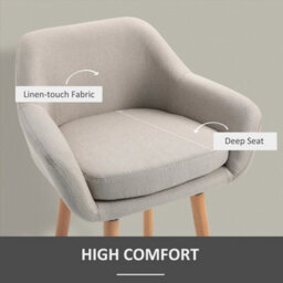 2 Pcs Upholstered Bucket Seat Bar Stools W/ Solid Wood Legs Beige - thumbnail 4