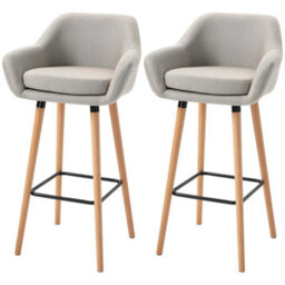 2 Pcs Upholstered Bucket Seat Bar Stools W/ Solid Wood Legs Beige - thumbnail 1